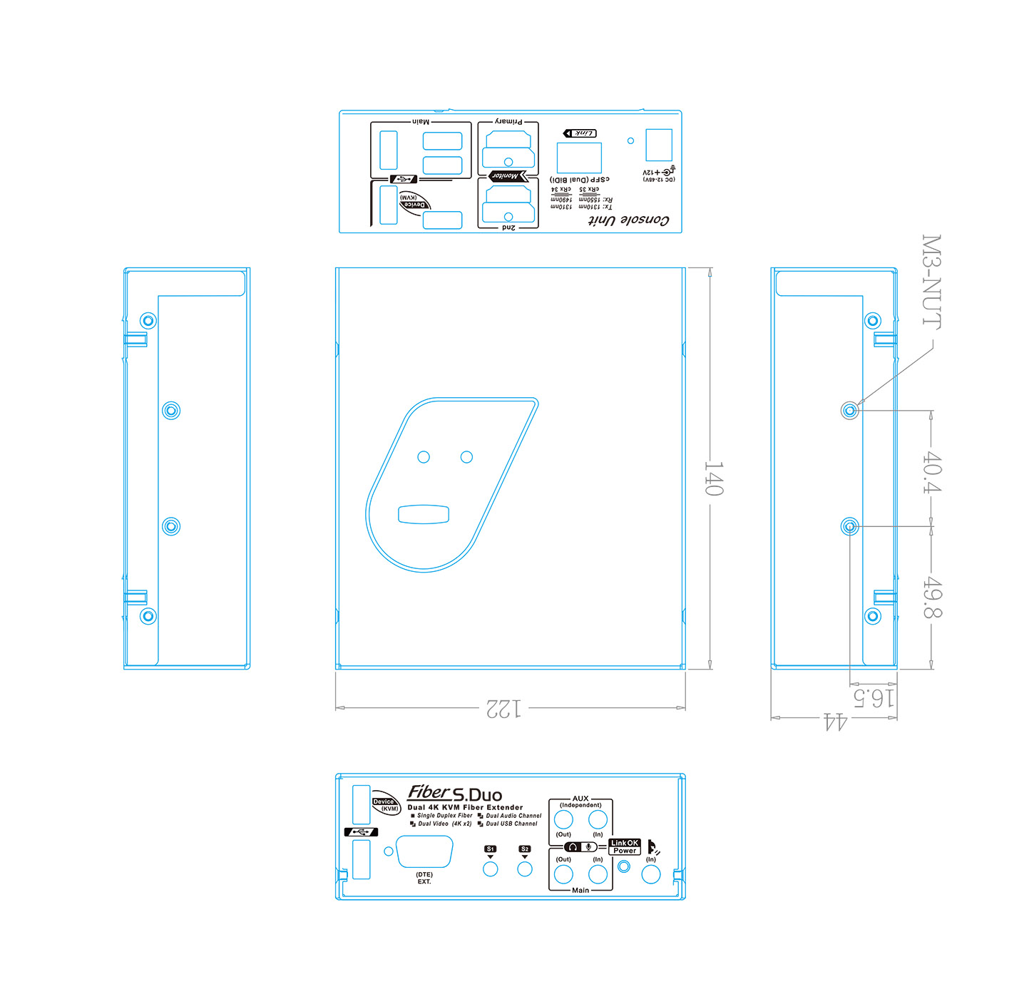 HDMI DP 雙影像光纖延長器 尺寸圖2